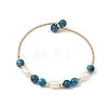 Natural Apatite Round and Rice Pearl Beaded Copper French Wire Cuff Bangles BJEW-JB14374-01-3