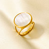 304 Stainless Steel with Natural Shell Cuff Open Rings for Women GL7761-3-1