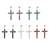 Natural Mixed Gemstone Beaded Cross Dangle Stud Earrings EJEW-JE05200-1