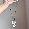 Brass Resin Flower Pendant Adjustable Black Imitation Leather Cord Necklaces for Women WGF4AF0-01-1