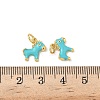 Brass Cyan Enamel Horse Charms with Jump Rings KK-I371-01G-3