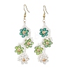 Flower Glass Seed Beaded Dangle Earrings EJEW-MZ00775-02-3
