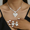 Heart Brass Crystal Rhinestone Pendant Necklaces & Stud Dangle Earrings Sets for Women WGA2345-01-2