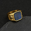 304 Stainless Steel with Natural Lapis Lazuli Finger Rings FS-WG06E27-13-1