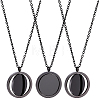 3Pcs Stainless Steel Rotatable Blank Flat Round Pendant Necklaces for Women Men NJEW-SC0001-81-1
