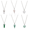 FIBLOOM 6Pcs 6 Styles Natural Rose Quartz & Green Aventurine Pendant Necklaces Set with Alloy Chains NJEW-FI0001-13-1