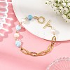 Natural Mixed Gemstone Nuggets and Pearl Beaded Chain Bracelets with 304 Stainless Steel Cross Link Chains and OT Clasps BJEW-JB14436-3