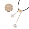 ABS Plastic Imitation Pearl Round Tassel Pendant Black Waxed Polyester Cord Necklaces for Women NJEW-JN05610-02-3