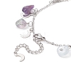 Natural Fluorite Chips & Moon Charms Anklet AJEW-AN00512-06-4