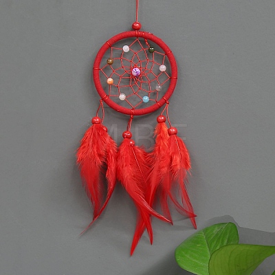 Plastic Woven Net/Web with Feather Pendant Decorations PW23011186827-1