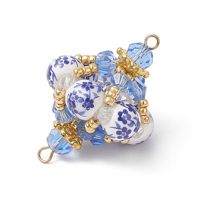 Oriental Blue and White Porcelain Style Lantern Beaded Links Connector Charms PALLOY-MZ01187-1