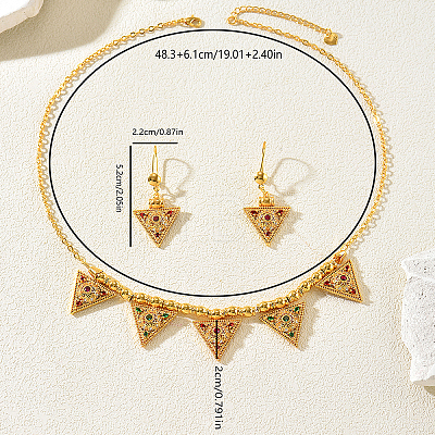 Vintage Brass Micro Pave Cubic Zirconia Triangle Pendant Necklace & Dangle Earring Set for Women SS2880-1