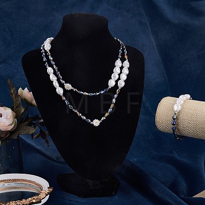 3Pcs Natural Shell & Plastic Pearl Flower & Glass Beaded Necklaces and Stretch Bracelet Set SJEW-SW00010-01-1