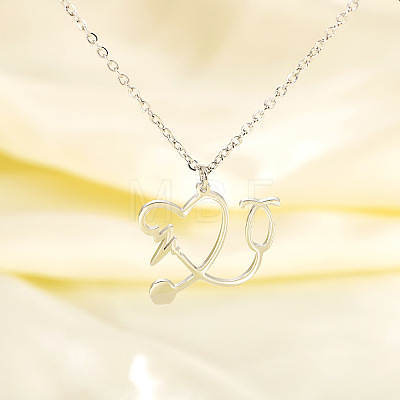 304 Stainless Steel Heart Shaped Stethoscope Pendant Necklaces for Women NJEW-B158-03P-1
