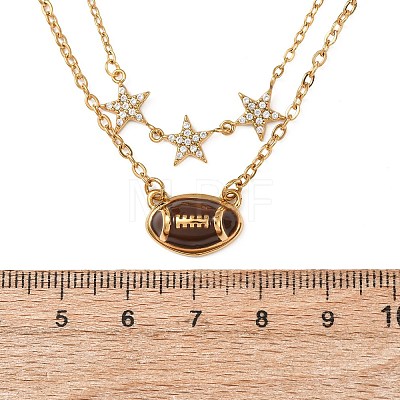 Sports 304 Stainless Steel Crystal Rhinestone Enamel Rugby Pendant Double Layer Necklaces for Women NJEW-A072-02G-1