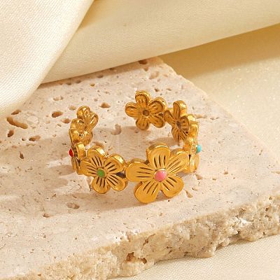 304 Stainless Steel Enamel Open Cuff Rings RJEW-M072-19G-1