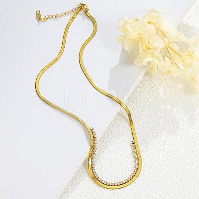 304 Stainless Steel Pave Square Clear Cubic Zirconia Flat Snake Chain Necklaces for Women WG60D5C-01-1