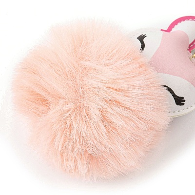 Imitation Rex Rabbit Fur Ball & PU Leather Fox Pendant Keychain KEYC-K018-04KCG-01-1