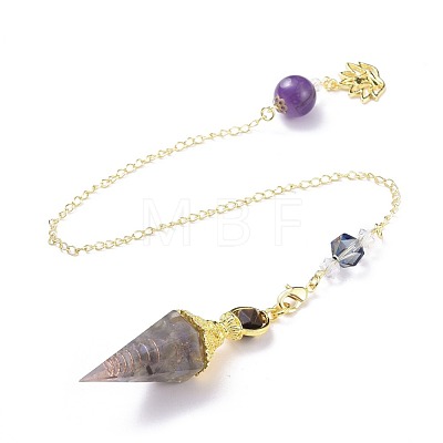 Resin Hexagonal Pointed Dowsing Pendulums(Brass Finding and Gemstone Inside) G-L521-A09-1