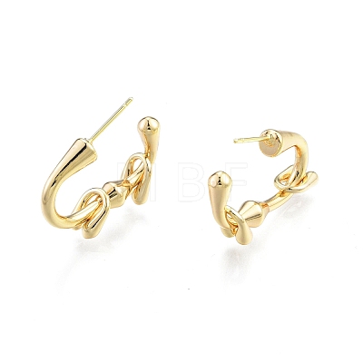 Brass Arc Beaded Stud Earrings EJEW-G322-14G-1