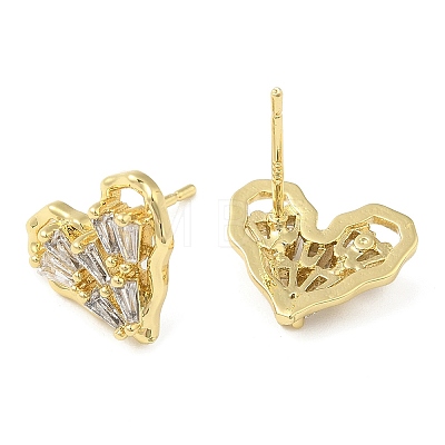 Cubic Zirconia Heart Stud Earrings EJEW-G353-03G-1