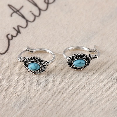 Bohemian Style Alloy Turquoise Oval Hoop Earrings FS-WG66729-01-1