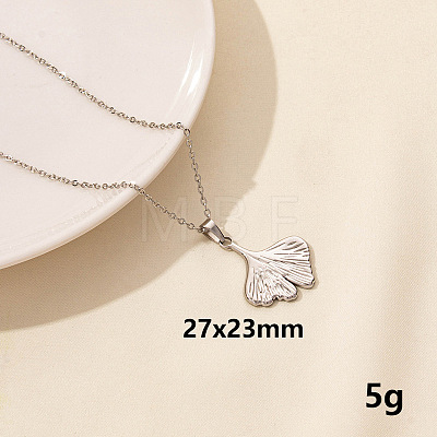 Stylish Stainless Steel Ginkgo Leaf Pendant Necklace for Women VA9826-1-1