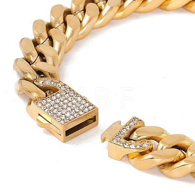 Ion Plating(IP) 304 Stainless Steel Curb Chains Bracelet with Crystal Rhinestone Padlock Clasp for Women BJEW-E107-01G-05-1