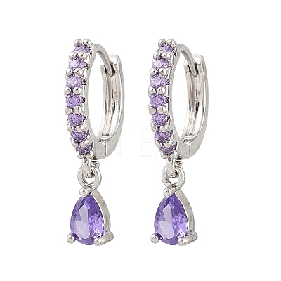 Brass Micro Pave Cubic Zirconia Hoop Dangle Earrings KK-Z166-13P-01-1