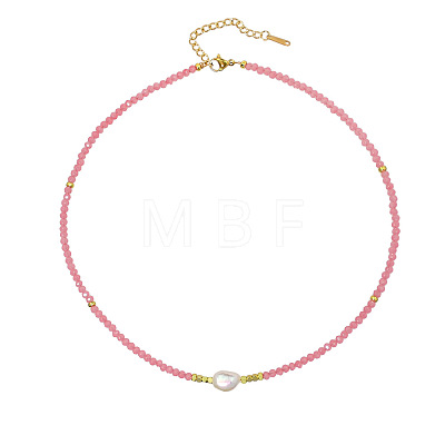 Sweet and Cool Summer Freshwater Pearl Necklaces Pink Glass Beaded Necklaces VX3518-1