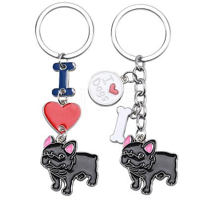 WEWAYSMILE 2 pcs Dog Keychain Car Keychain Pet Pendant Key-Ring Lovely Dog Key-ring Portable Metal Keychain Gift for Pet Lover Birthday Puppy Theme Party Supplies (Black Bulldog) JX793A-1