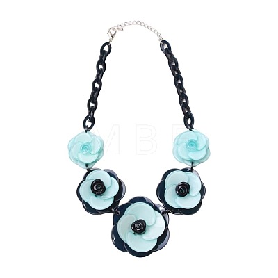 Boho Acrylic Flower Bib Necklaces with Alloy Chains for Women WG94BA3-02-1