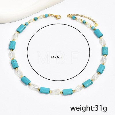 Bohemian Style Handmade Rectangle Synthetic Turquoise & Faceted Teardrop Glass Beaded Necklaces for Women's Date Gift TF2748-1
