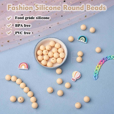 100Pcs Silicone Beads Round Rubber Bead 15MM Loose Spacer Beads for DIY Supplies Jewelry Keychain Making JX449A-1