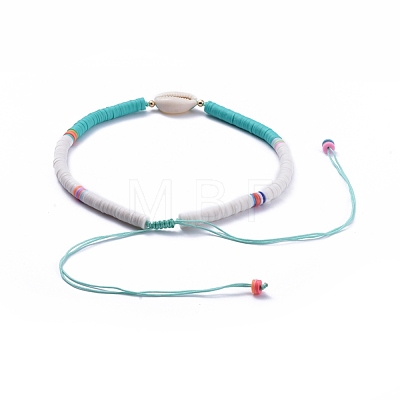 Handmade Polymer Clay Heishi Beads Braided Beaded Necklaces NJEW-JN02724-03-1