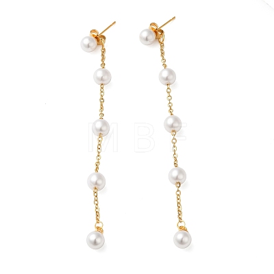 304 Stainless Steel with Plastic Pearl Stud Dangle Earrings EJEW-Q386-02B-G-1