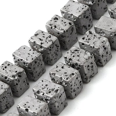 Electroplated Natural Lava Rock Beads Strands G-Q1009-A01-02-1