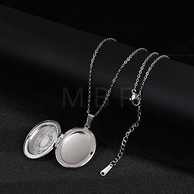 Anti-Tarnish 304 Stainless Steel Oval Locket Pendant Cable Chain Necklaces for Women NJEW-M050-04D-P-1