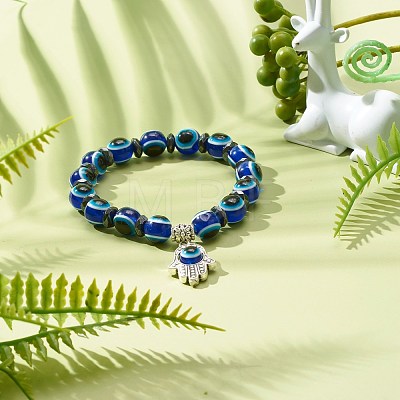 Evil Eye Resin Beads Stretch Bracelet for Girl Women X-BJEW-JB06762-01-1