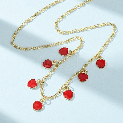 Valentine's Day Brass Enamel Red Heart Pendant Necklaces for Women NJEW-A071-13A-G-1