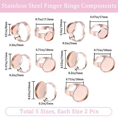 Beebeecraft 10Pcs 5 Size Adjustable 201 Stainless Steel Finger Rings Components RJEW-BBC0001-10-1