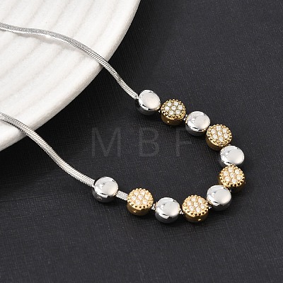 Duo Tone 304 Stainless Steel Micro Pave Clear Cubic Zirconia Beaded Pendant Flat Snake Chain Necklaces SA-CBAB122-01A-1