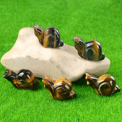 Natural Tiger Eye Carved Healing Snail Figurines PW-WG23180-03-1