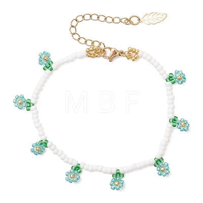 Floral Glass Seed Bead Charm Bracelets for Women BJEW-MZ00306-04-1