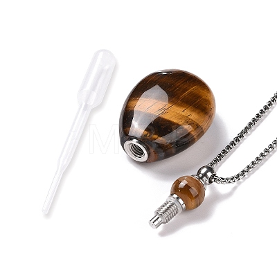 Natural Mixed Stone Perfume Bottle Pendant Necklaces NJEW-F251-06-1