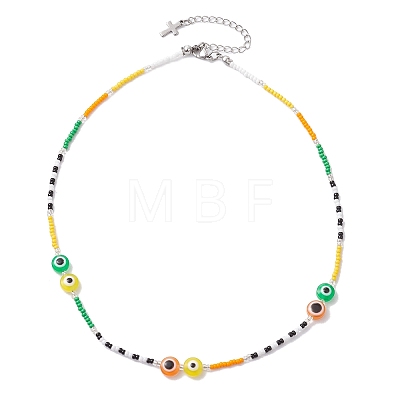 Resin Evil Eye & Glass Seed Beaded Jewelry Set SJEW-MZ00001-1