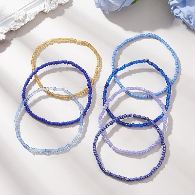 7Pcs Glass Seed Beads Stretch Bracelets for Women BJEW-MZ00265-1