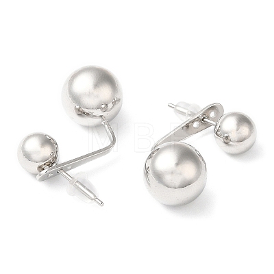 Rack Plating Brass Round Ball Front Back Stud Earrings EJEW-Q766-01P-1