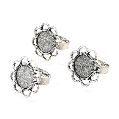 Vintage Adjustable Iron Finger Ring Components Alloy Flower Cabochon Bezel Settings X-PALLOY-O039-25AS-1