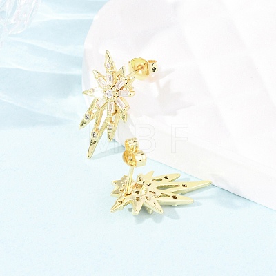 Star Brass Micro Pave Clear Cubic Zirconia Stud Earrings EJEW-D351-08G-1